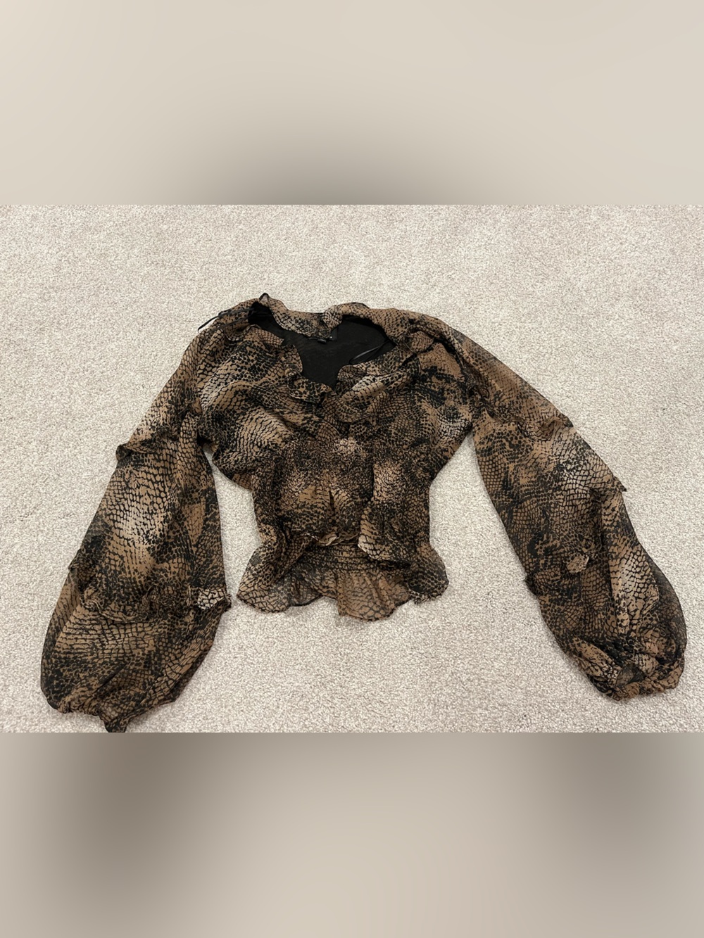 Bardot Brown and Black Sheer Snake-Print Blouse - Picture 1 of 3